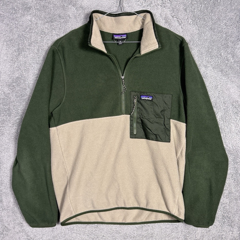 Patagonia Jacket Mens M Green Microdini 1/2 Zip Fleece Pullover 26200 Anorak